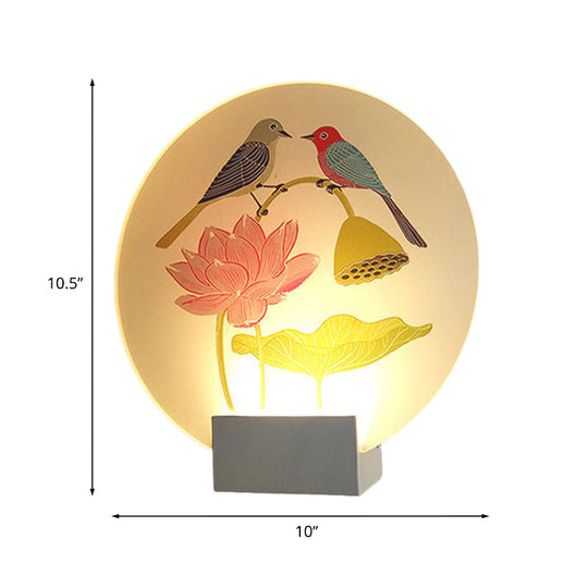 White Led Asia Lovebird And Lotus Mural Lamp For Bedroom Wall