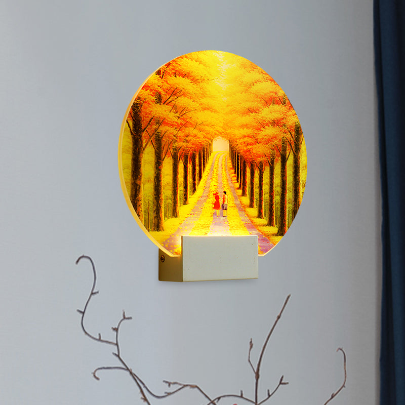 Yellow Led Wall Mounted Lamp: Modern Autumn Avenue Acrylic Mural Light With White Arm