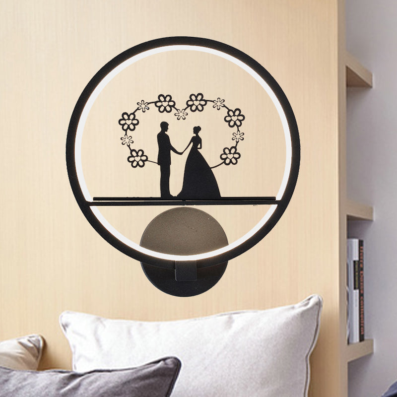 Contemporary Lover Pattern Circular Wall Sconce Led Light In Black For Bedside Or Mural