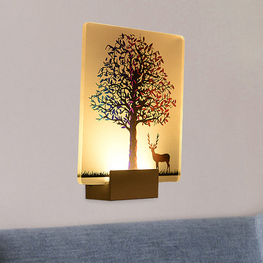 Nordic Elk/Tree Led Wall Sconce In White For Living Room