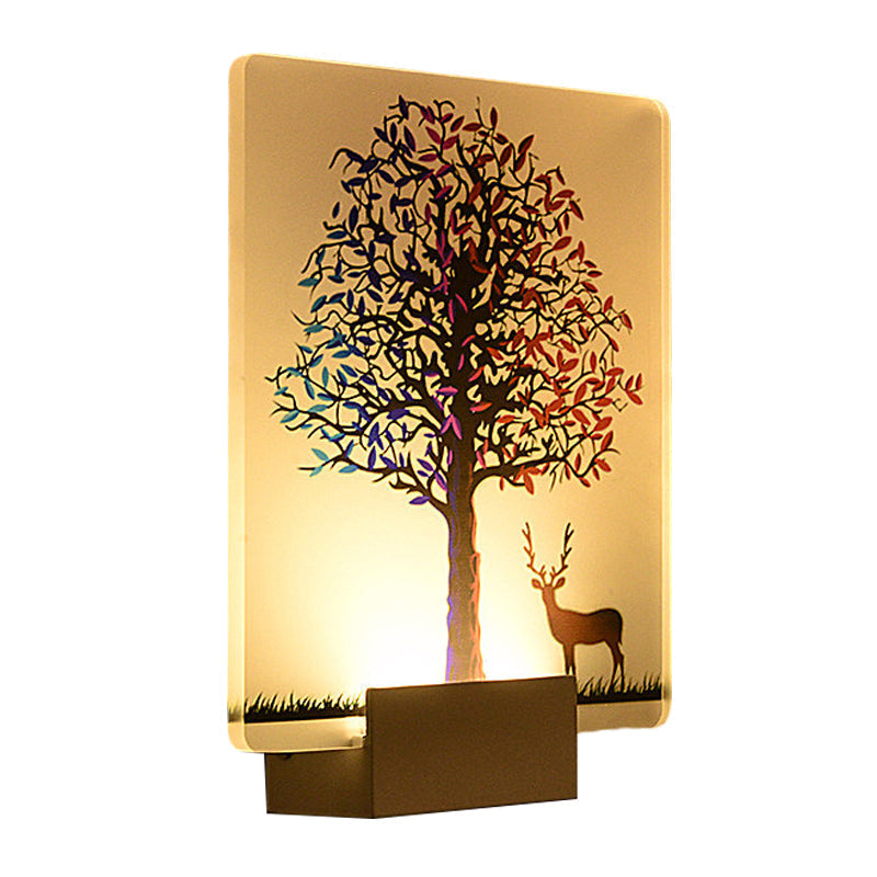 Nordic Elk/Tree Led Wall Sconce In White For Living Room