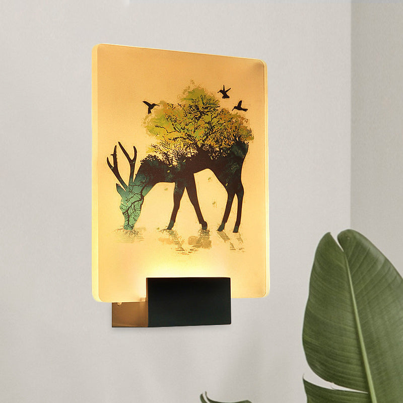 Nordic Elk/Tree Led Wall Sconce In White For Living Room / Elk