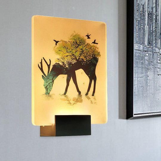 Nordic Elk/Tree Led Wall Sconce In White For Living Room