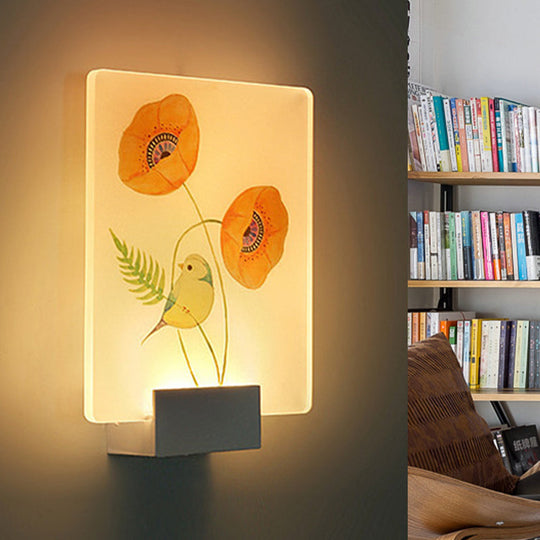 Modern White Wall Mounted Lamp With Corner Led Mural Lighting And Patterned Acrylic Shade