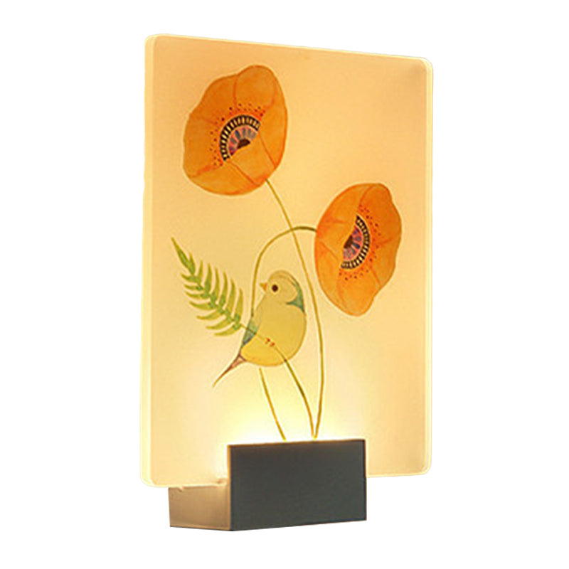 Modern White Wall Mounted Lamp With Corner Led Mural Lighting And Patterned Acrylic Shade