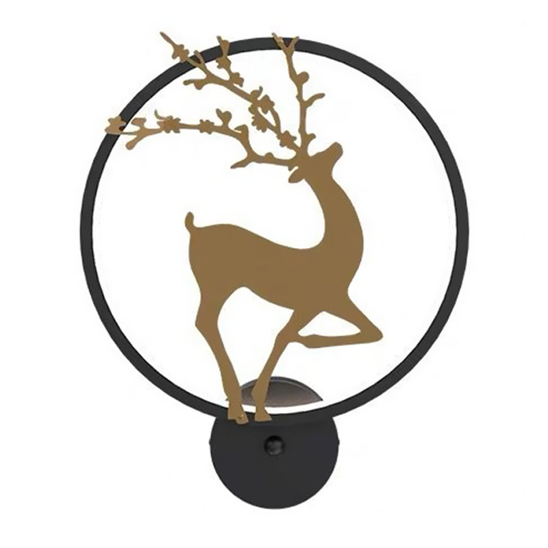 Nordic Metallic Led Wall Light With Elk Mural Design For Bedroom Black Ring