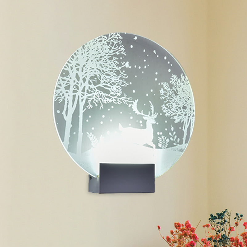 Winter Elk/Christmas Tree Led Mural Light Decor With Metal Shade - Hotel Sconce Lighting