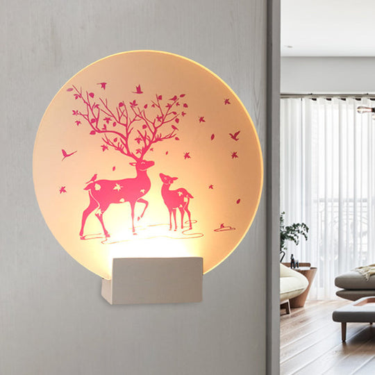 Acrylic Led Wall Sconce: Round/Square Nordic White And Pink/Purple Deer Mural Lighting For Bedside