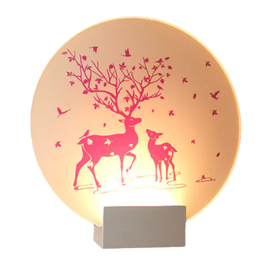 Acrylic Led Wall Sconce: Round/Square Nordic White And Pink/Purple Deer Mural Lighting For Bedside