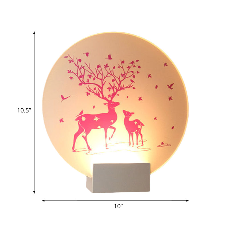 Acrylic Led Wall Sconce: Round/Square Nordic White And Pink/Purple Deer Mural Lighting For Bedside