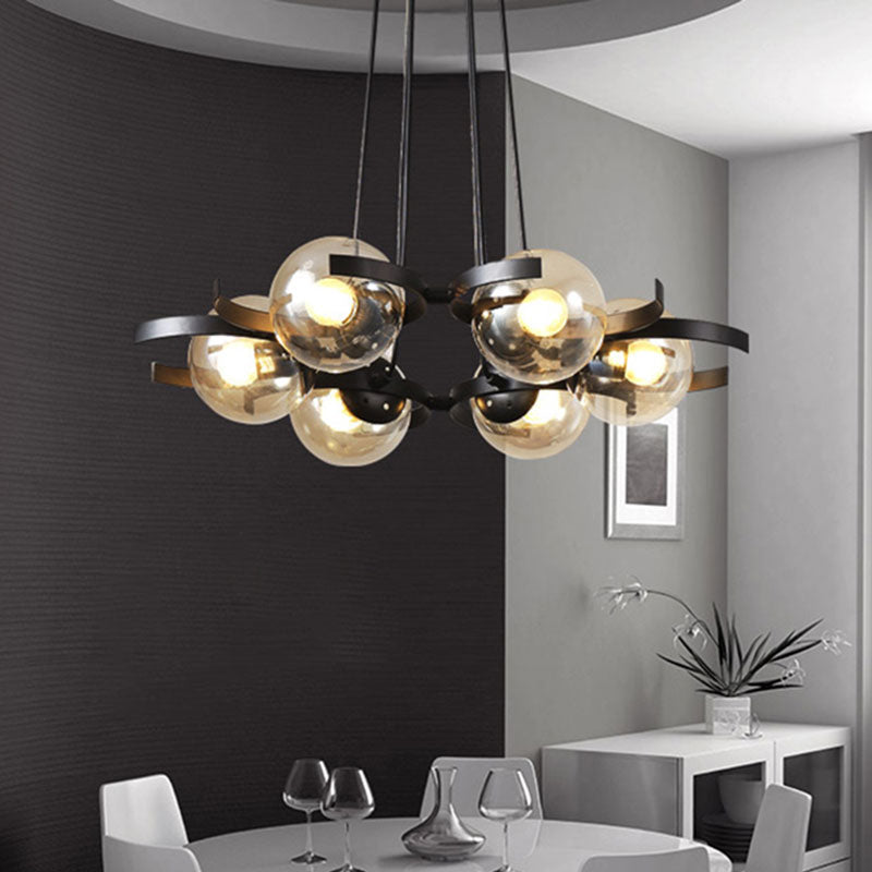 Black 6-Light Industrial Pendant with Clear Glass Ball Shades