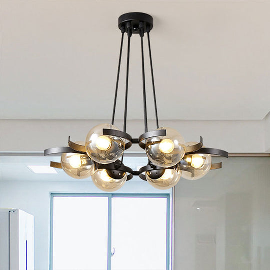 Black 6-Light Industrial Pendant with Clear Glass Ball Shades