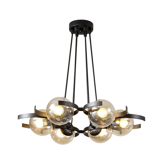 Black 6-Light Industrial Pendant with Clear Glass Ball Shades