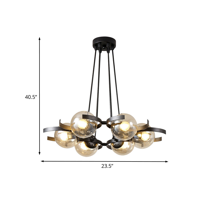 Black 6-Light Industrial Pendant with Clear Glass Ball Shades