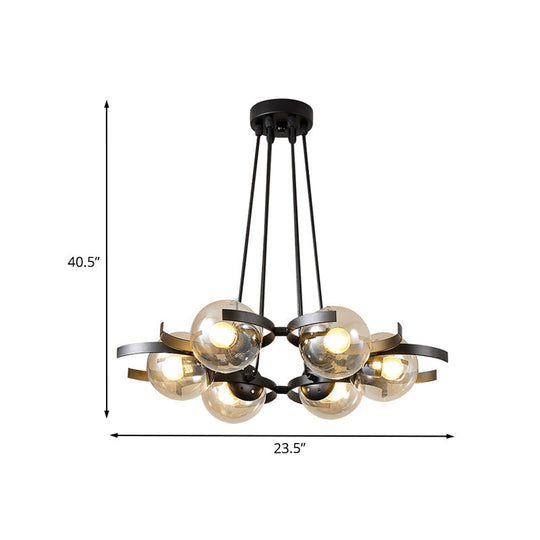 Industrial Cluster Pendant Light With 6 Hanging Clear Glass Ball Shades Black Finish