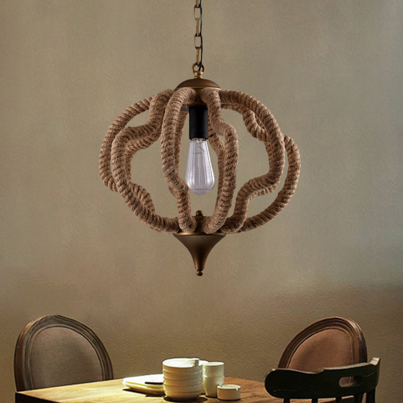 Country Style Black Metal And Rope Pendant Light - Caged Hanging Ceiling With Globe/Square Shade /