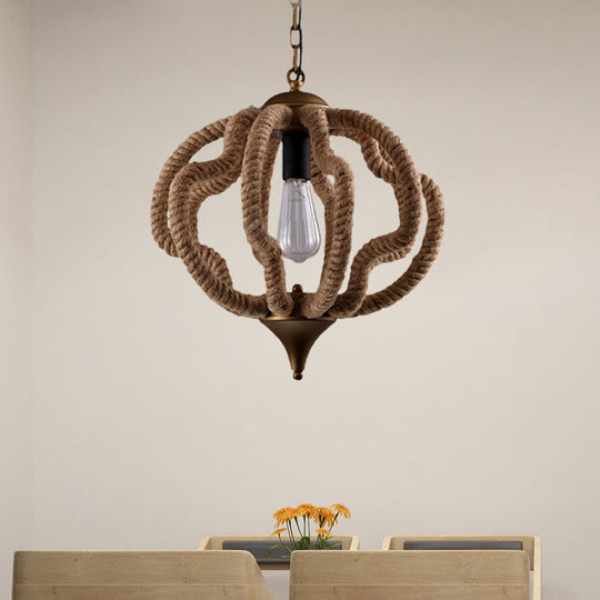 Country Style Black Metal And Rope Pendant Light - Caged Hanging Ceiling With Globe/Square Shade