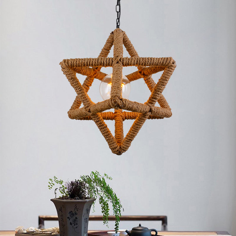 Country Style Black Metal And Rope Pendant Light - Caged Hanging Ceiling With Globe/Square Shade