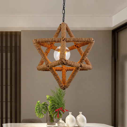 Country Style Black Metal And Rope Pendant Light - Caged Hanging Ceiling With Globe/Square Shade