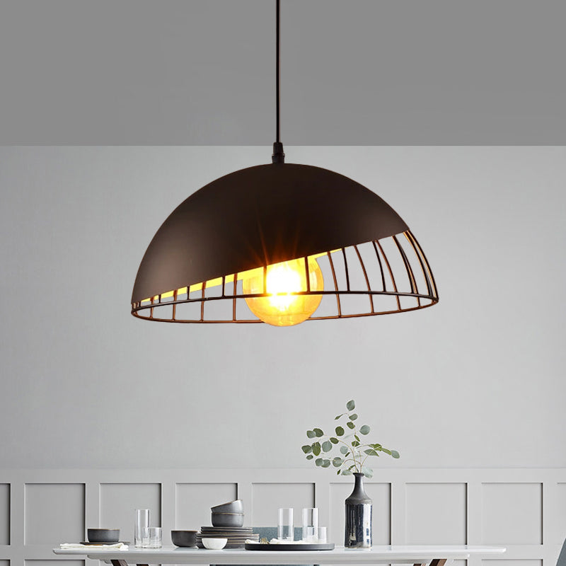 12"/14" Retro Style Hanging Pendant Light with Metal Bowl Design - Black/Gray Finish for Dining Table