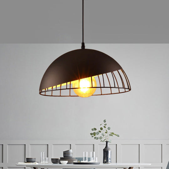 Retro Style Metal Pendant Hanging Light: 12/14 Width 1 Head Bowl Black/Gray Finish - Ideal For