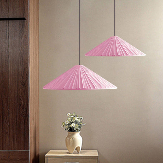 Nordic Style Ribbed Cone Pendant Light - White/Pink/Blue 1 Multiple Sizes Living Room Hanging Lamp