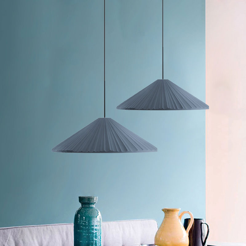 Nordic Style Ribbed Cone Pendant Light - White/Pink/Blue 1 Multiple Sizes Living Room Hanging Lamp