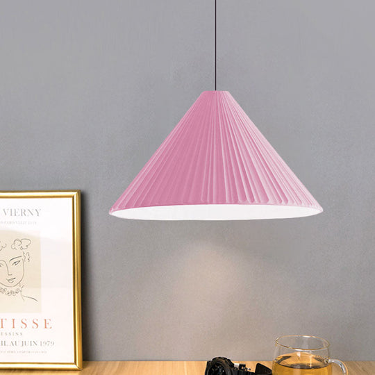 Nordic Style Ribbed Cone Pendant Light - White/Pink/Blue 1 Multiple Sizes Living Room Hanging Lamp