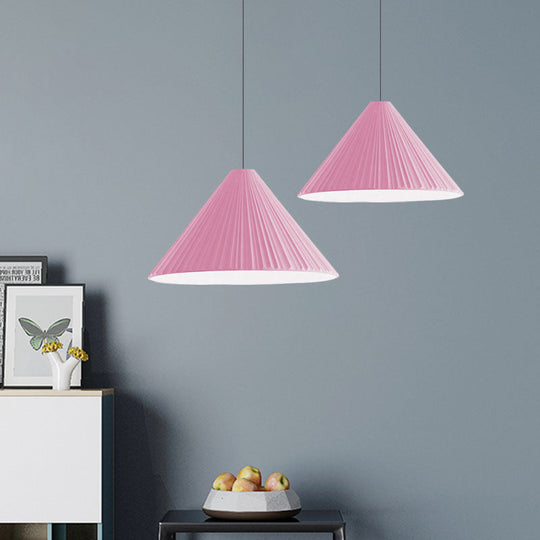 Nordic Style Ribbed Cone Pendant Light - White/Pink/Blue 1 Multiple Sizes Living Room Hanging Lamp