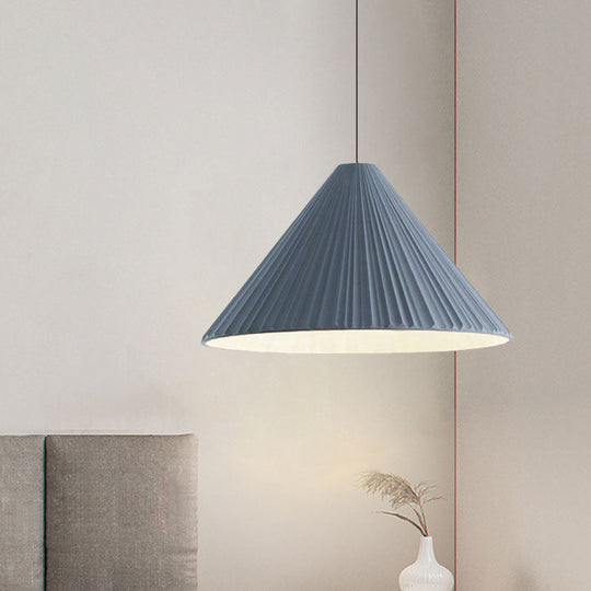 Nordic Style Ribbed Cone Pendant Light - White/Pink/Blue 1 Multiple Sizes Living Room Hanging Lamp