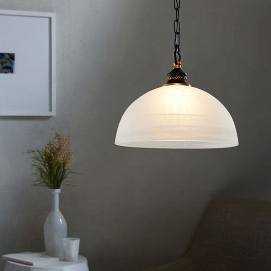 Vintage White Single-Bulb Dome Pendant Light With Frosted Glass For Living Room