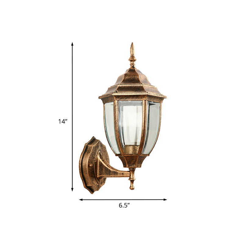 Industrial Outdoor Sconce Light - Clear Glass Lantern Shade Wall Fixture With 1 Bulb