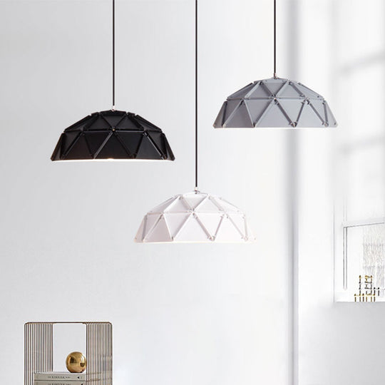 Yellow/White Macaron Domed Pendant Light: 1-Light Metallic Ceiling Lamp For Living Room Black