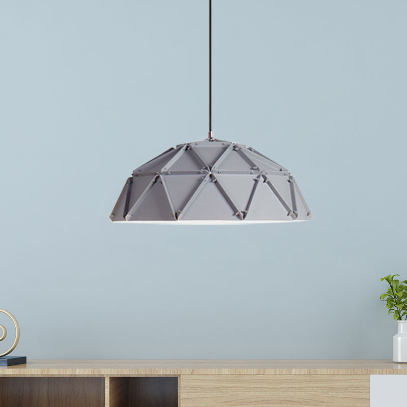 Yellow/White Macaron Domed Pendant Light: 1-Light Metallic Ceiling Lamp For Living Room Grey