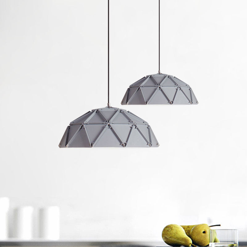 Yellow/White Macaron Domed Pendant Light: 1-Light Metallic Ceiling Lamp For Living Room