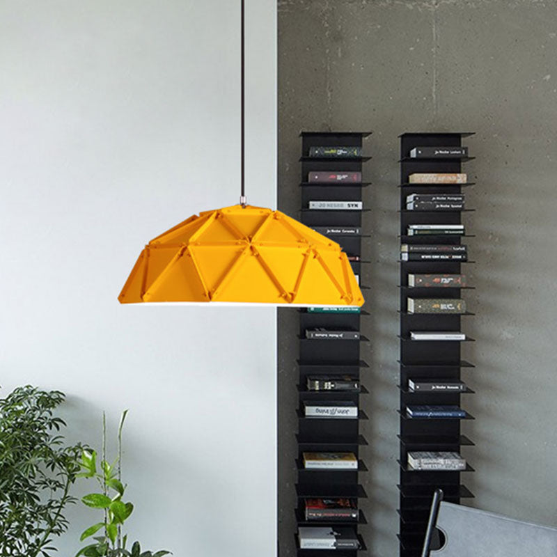 Yellow/White Macaron Domed Pendant Lamp: Modern Metallic Hanging Ceiling Light for Living Room