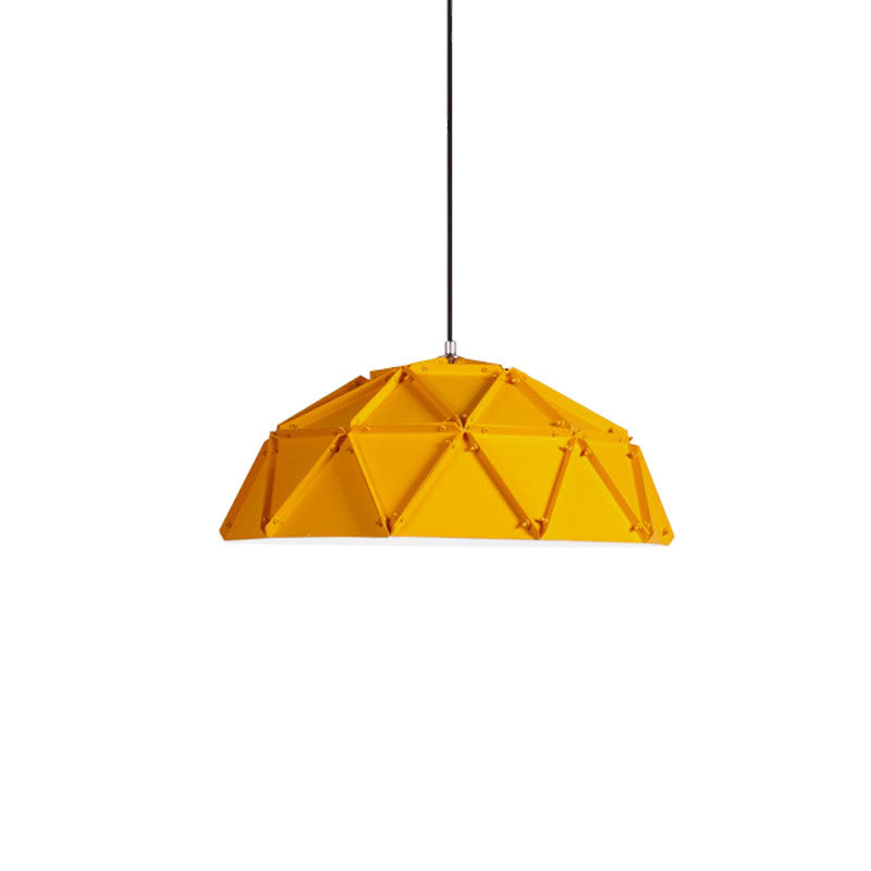 Yellow/White Macaron Domed Pendant Light: 1-Light Metallic Ceiling Lamp For Living Room