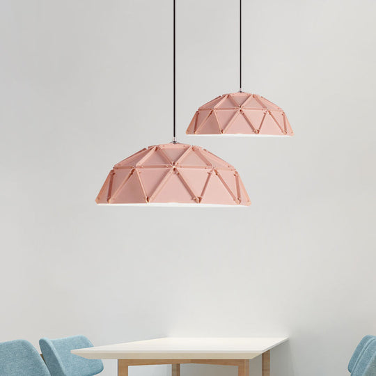 Yellow/White Macaron Domed Pendant Light: 1-Light Metallic Ceiling Lamp For Living Room