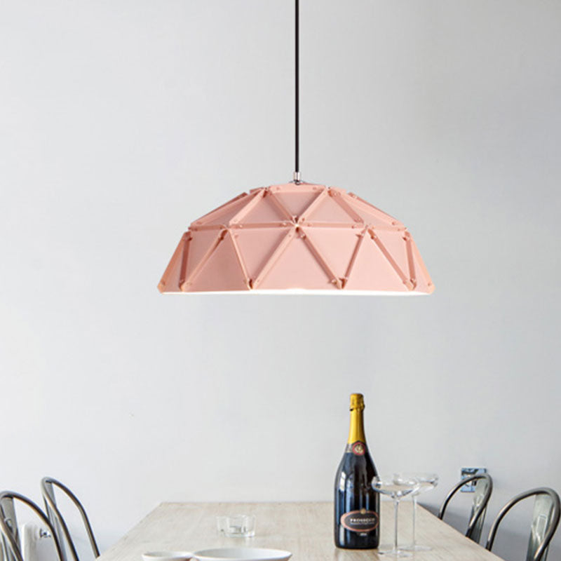 Yellow/White Macaron Domed Pendant Light: 1-Light Metallic Ceiling Lamp For Living Room