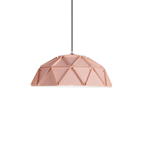 Yellow/White Macaron Domed Pendant Light: 1-Light Metallic Ceiling Lamp For Living Room