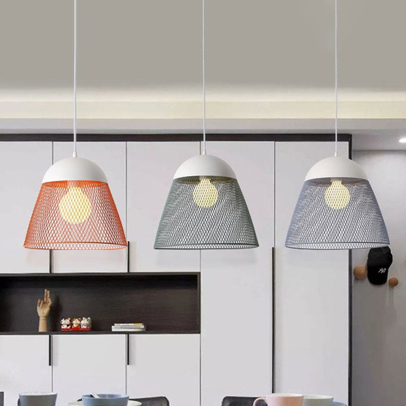 Wire Mesh Pendant Lamp with Dome Shade - Nordic Metallic Suspended Light in Blue/Green/Orange