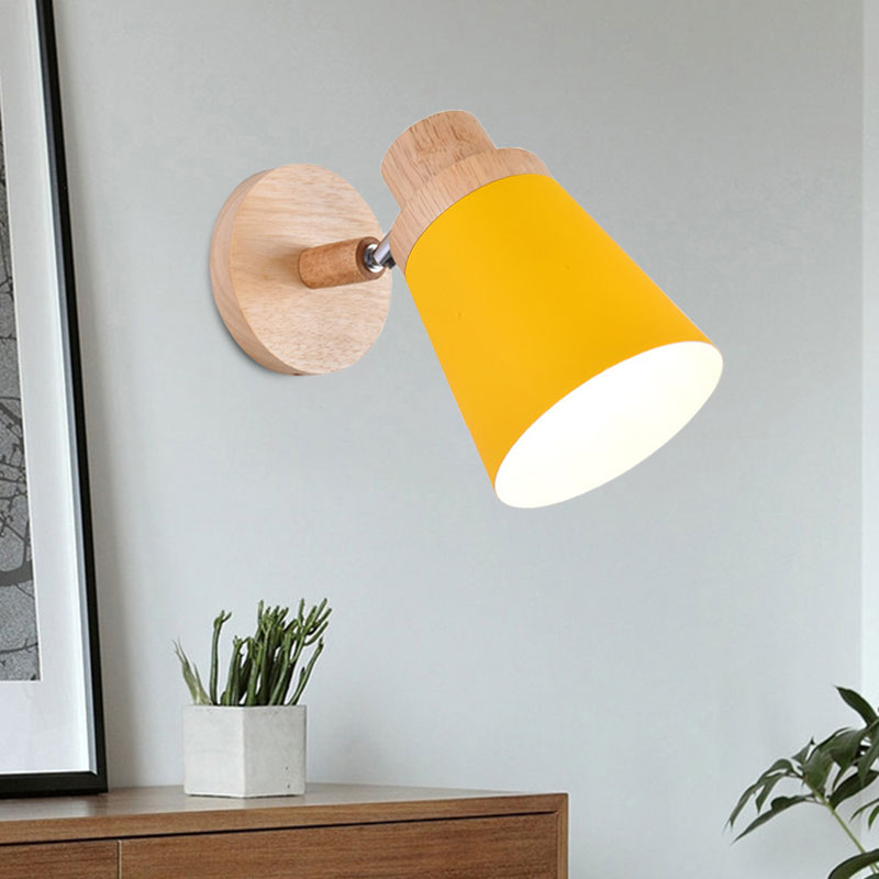 Nordic Style Rotatable Wall Lamp For Baby Room With Coolie Shade And Metal Base