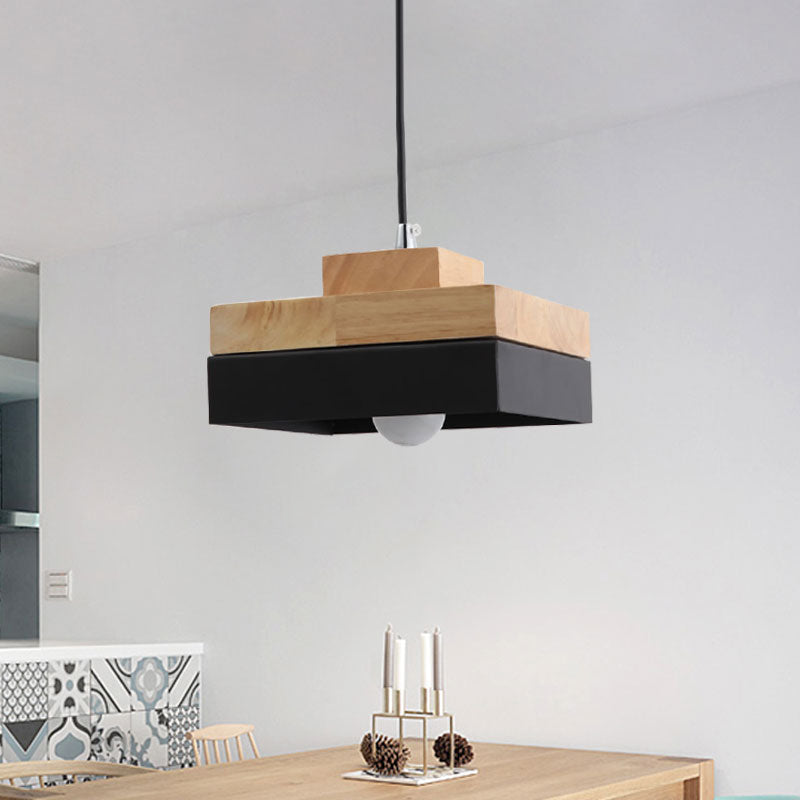 Macaron Loft Pendant Lighting - Round/Square Single Light Wood Lamp For Dining Room Or Bookstore