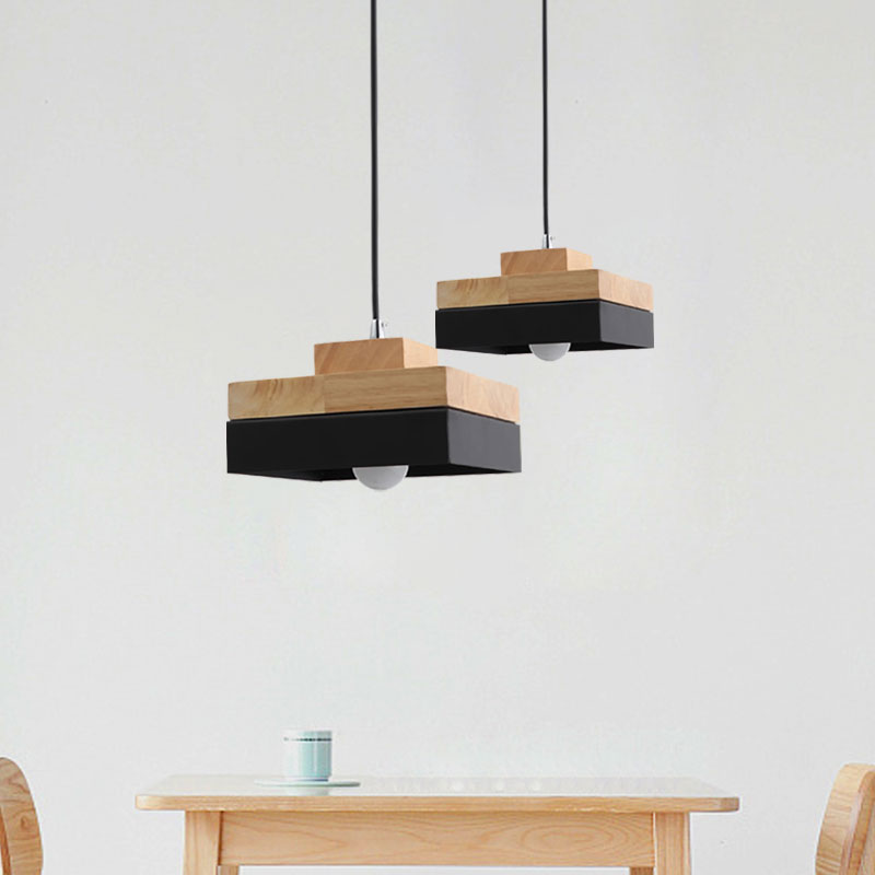 Macaron Loft Pendant Lighting - Round/Square Single Light Wood Lamp For Dining Room Or Bookstore