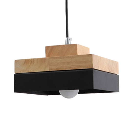 Macaron Loft Pendant Lighting - Round/Square Single Light Wood Lamp For Dining Room Or Bookstore