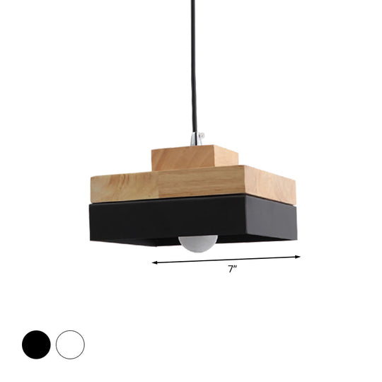 Macaron Loft Pendant Lighting - Round/Square Single Light Wood Lamp For Dining Room Or Bookstore