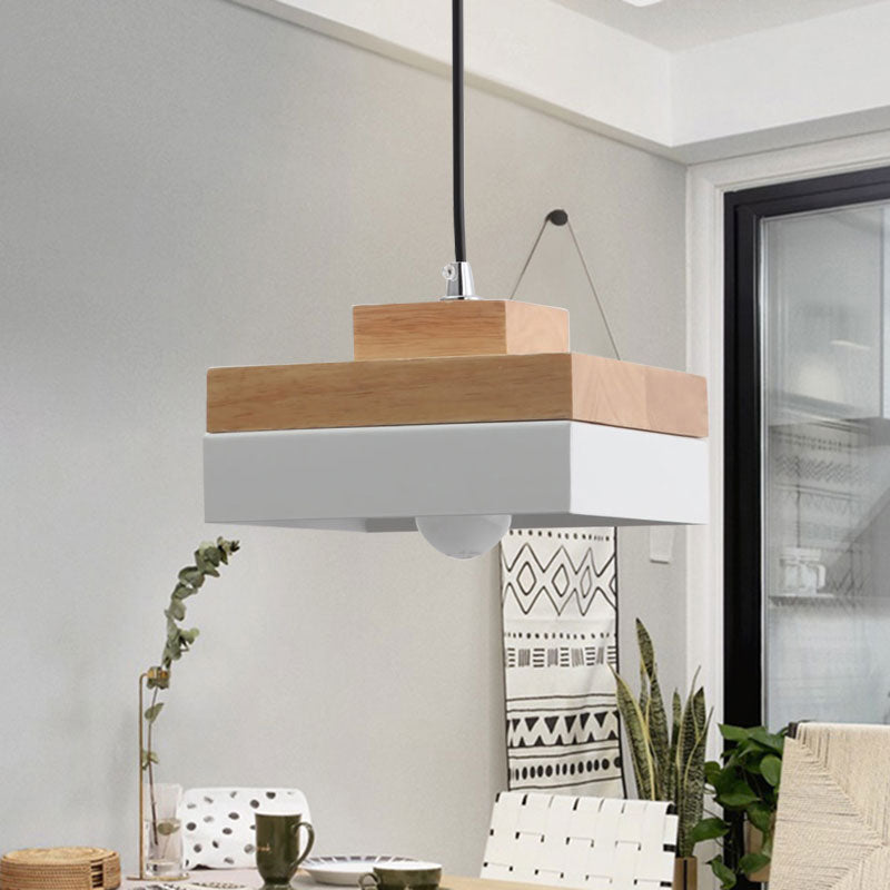 Macaron Loft Pendant Lighting - Round/Square Single Light Wood Lamp For Dining Room Or Bookstore