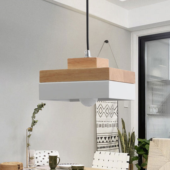 Macaron Loft Pendant Lighting - Round/Square Single Light Wood Lamp For Dining Room Or Bookstore