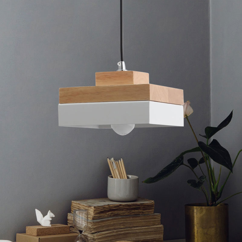 Macaron Loft Pendant Lighting - Round/Square Single Light Wood Lamp For Dining Room Or Bookstore