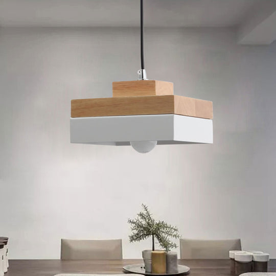 Macaron Loft Pendant Lighting - Round/Square Single Light Wood Lamp For Dining Room Or Bookstore